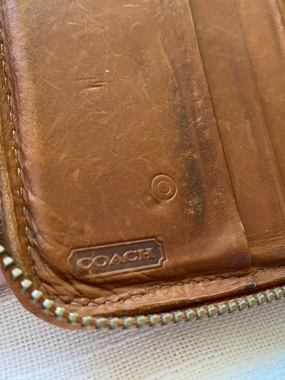 Authentic Coach Small Zipper Card Case Wallet in Tan Brown Leather y2k - Picture 7 of 8
